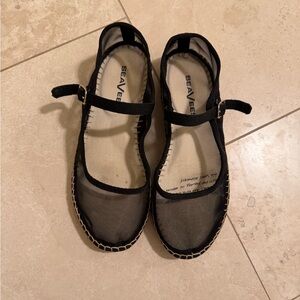 SeaVees Womens Miramar Espadrille Ballerina Mesh Flats in Black Size 7
